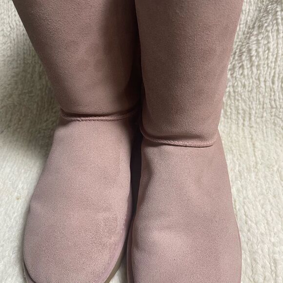 UGG Continuity leather suede light Pink short Boots gros grain ribbon accentSZ11 - Picture 10 of 14